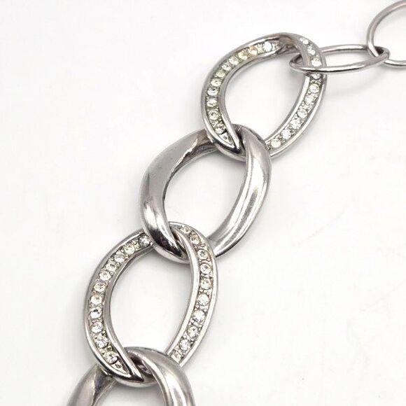 Premier Designs Chunky Silver Tone Large Link Necklace with Rhinestones 16"-18" - Picture 3 of 5